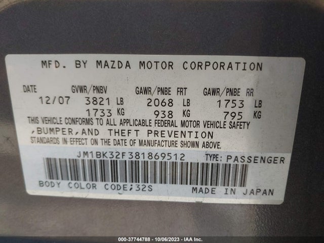 2008 MAZDA MAZDA3 I TOURING *LTD AVAIL VIN: JM1BK32F381869512