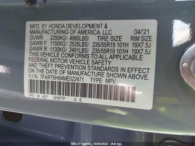 2021 HONDA CR-V HYBRID TOURING VIN: 7FART6H94ME022471