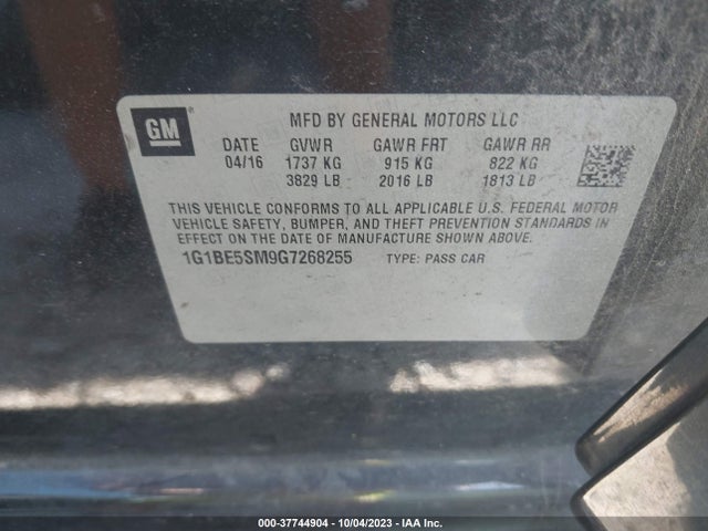 Chevrolet CRUZE LT 2016 1G1BE5SM9G7268255 Image 9