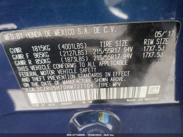 3CZRU5H70HM727104 Honda Hr-v Ex-l Navi