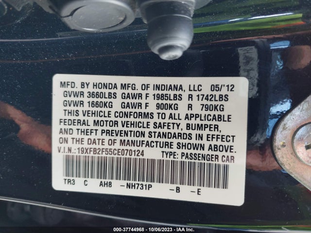 2012 HONDA CIVIC SDN LX VIN: 19XFB2F55CE070124