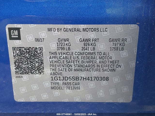 Chevrolet SONIC LT 2017 1G1JD5SB7H4170308 Image 9