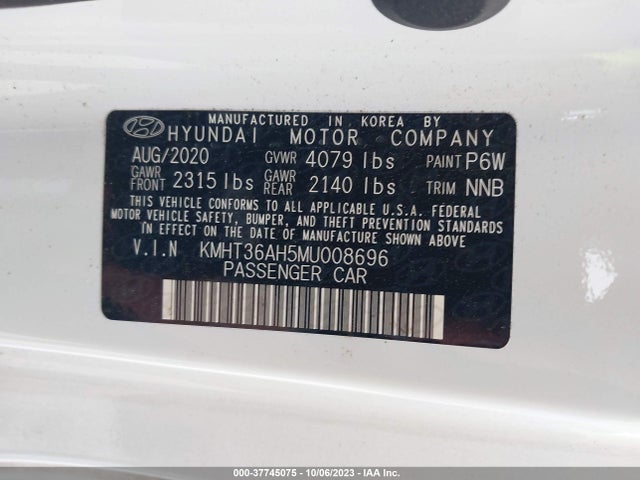 2021 HYUNDAI VELOSTER N VIN: KMHT36AH5MU008696