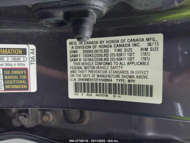 Honda Cr-v Ex-l 2015 2HKRM3H72FH548964 Image 9