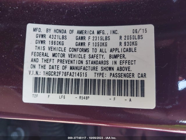 Honda Accord Sedan Ex 2015 1HGCR2F76FA214515 Image 9