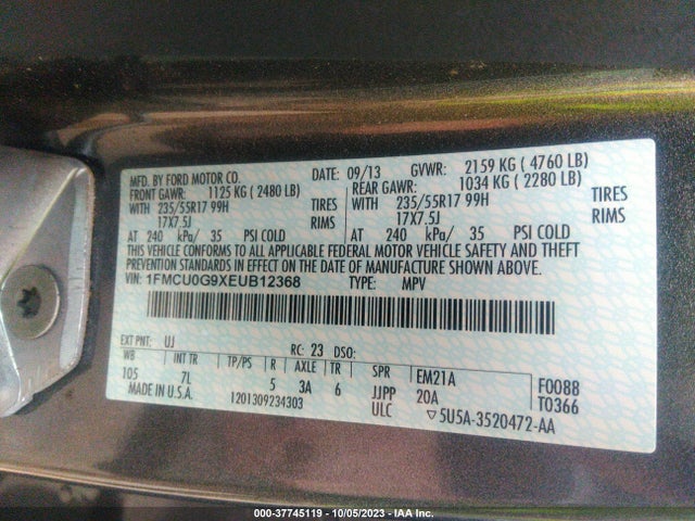 Ford ESCAPE SE 2014 1FMCU0G9XEUB12368 Image 9