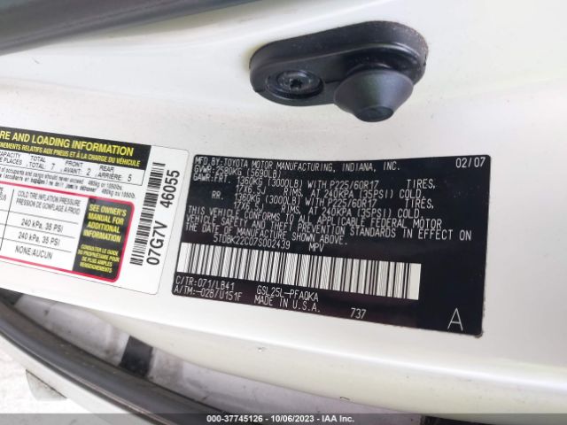 2007 TOYOTA SIENNA 5TDBK22C07S002439 Photo 8