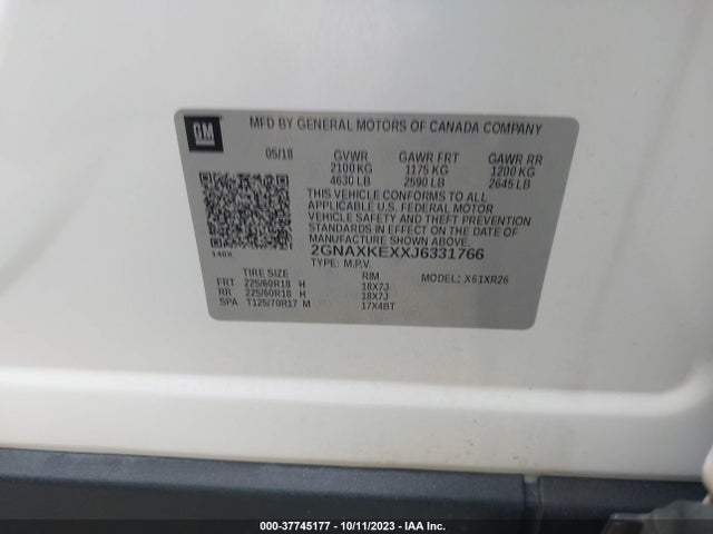 Chevrolet EQUINOX LT 2018 2GNAXKEXXJ6331766 Image 9