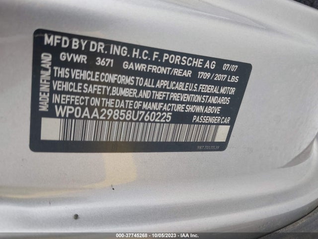 2008 PORSCHE CAYMAN WP0AA29858U760225 Photo 8