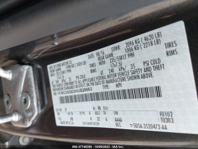 Ford ESCAPE SE 2017 1FMCU0GD3HUB28663 Image 9