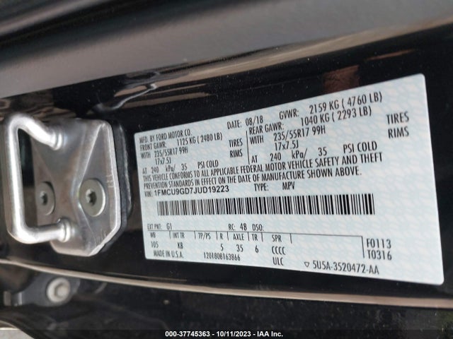 2018 FORD ESCAPE SE VIN: 1FMCU9GD7JUD19223