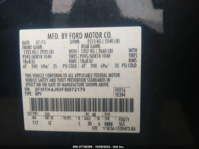 2FMTK4J93FBB72179 Ford EDGE SEL
