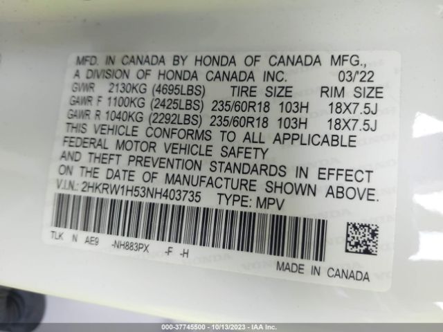2022 HONDA CR-V 2HKRW1H53NH403735 Photo 8