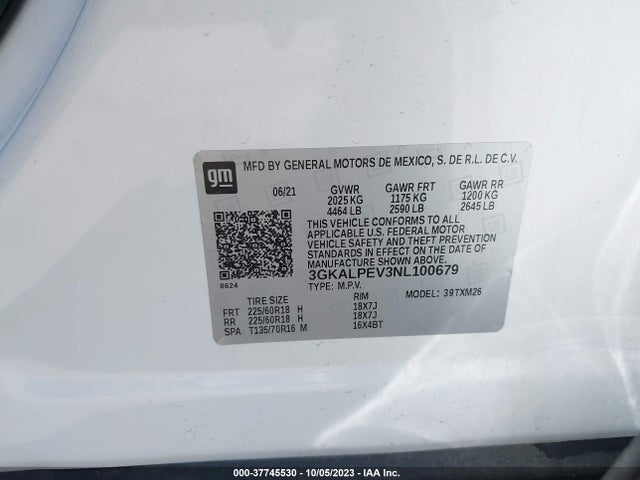 2022 GMC TERRAIN SLT VIN: 3GKALPEV3NL100679