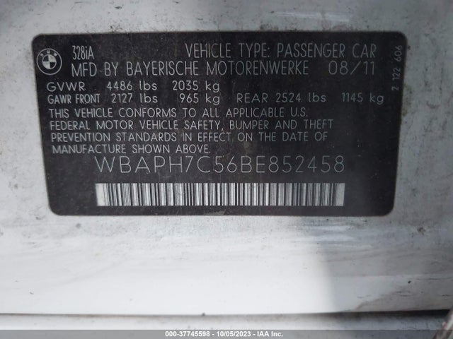 2011 BMW 328I VIN: WBAPH7C56BE852458