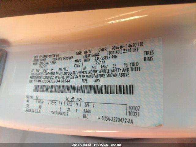 1FMCU0GD8JUA38544 Ford ESCAPE SE