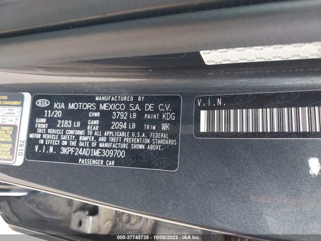 2021 KIA FORTE LXS VIN: 3KPF24AD1ME309700