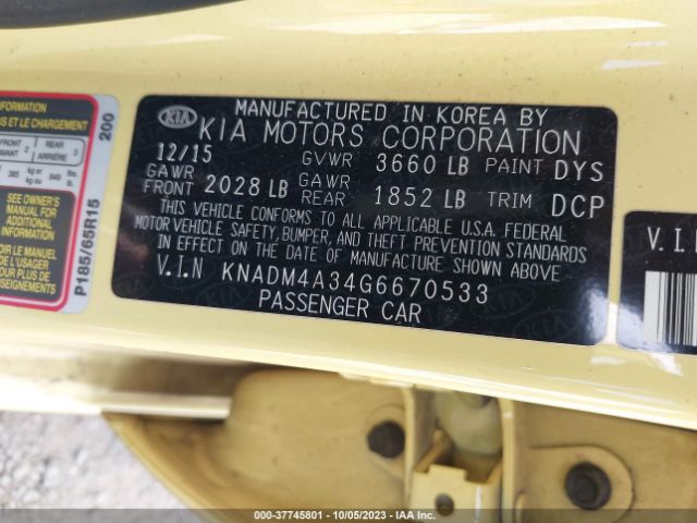 KNADM4A34G6670533 KIA RIO LX