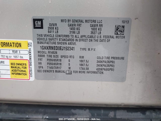 GMC ACADIA SLE 2014 1GKKRNED0EJ192341 Image 9