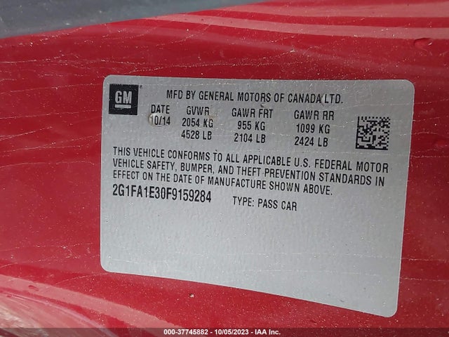 Chevrolet CAMARO LS 2015 2G1FA1E30F9159284 Image 9