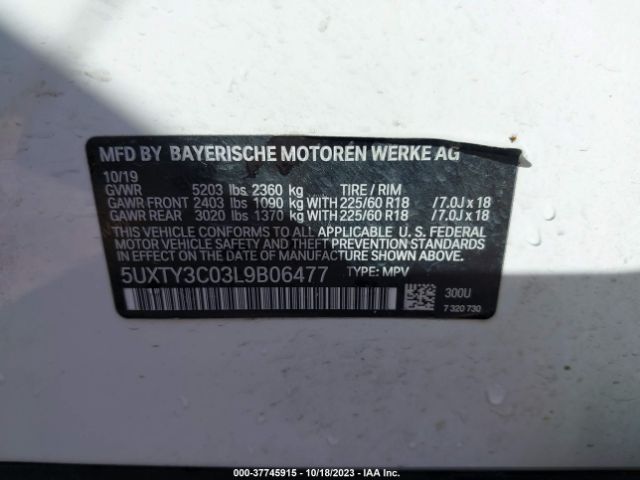 5UXTY3C03L9B06477 BMW X3 Sdrive30i