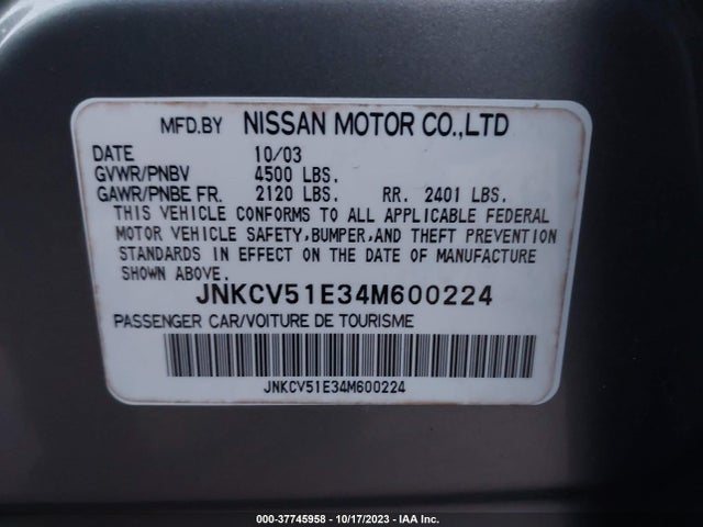2004 INFINITI G35 VIN: JNKCV51E34M600224