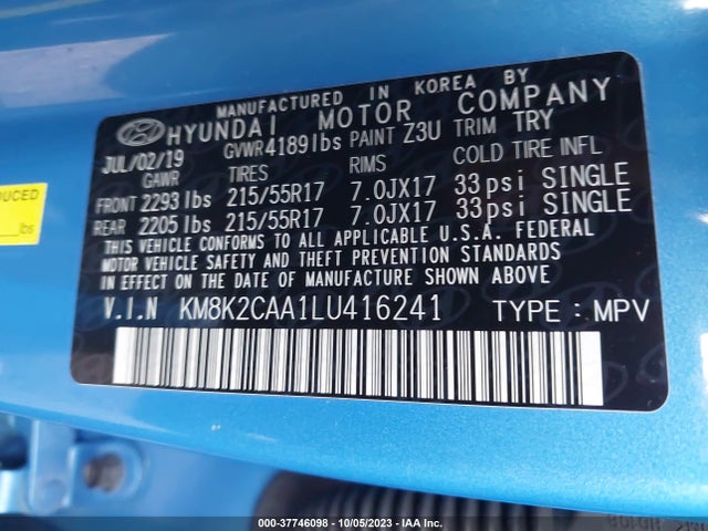 Hyundai Kona Sel 2020 KM8K2CAA1LU416241 Image 9