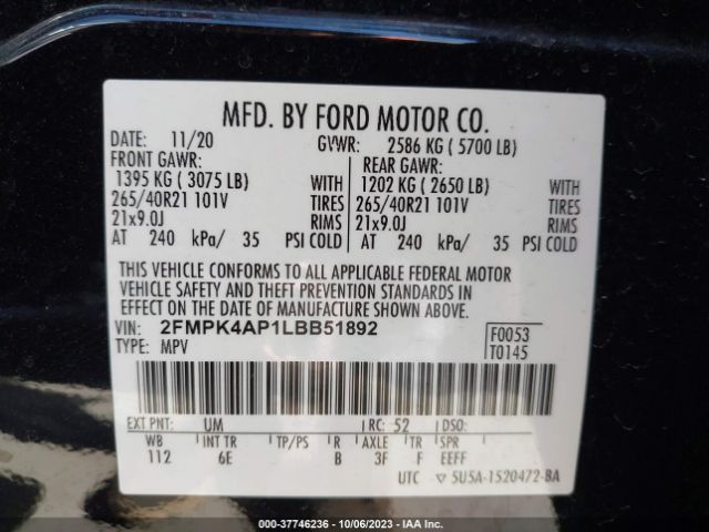 2FMPK4AP1LBB51892 Ford EDGE ST