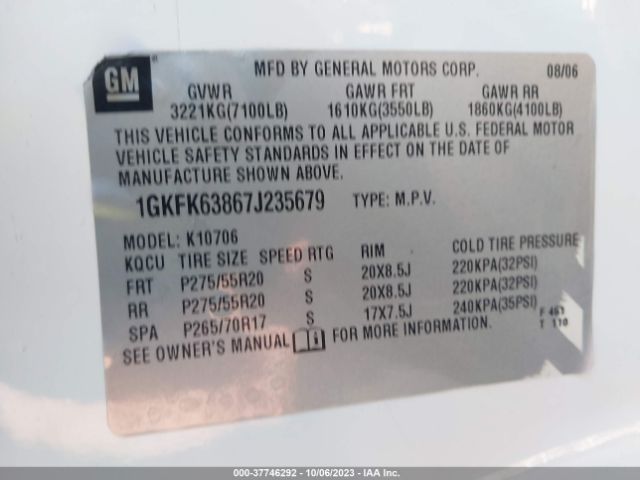 2007 GMC YUKON DENALI 1GKFK63867J235679 Photo 8