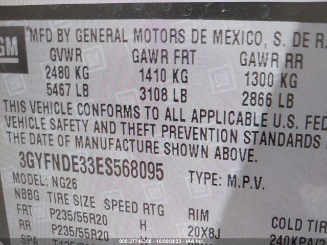 3GYFNDE33ES568095 Cadillac Srx Premium Collection