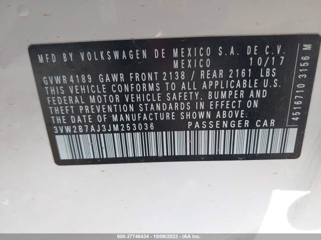 2018 VOLKSWAGEN JETTA 1.4T S VIN: 3VW2B7AJ3JM253036