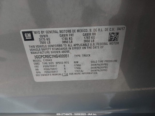 Chevrolet Silverado 1500 Lt 2017 3GCPCREC7HG400951 Image 9