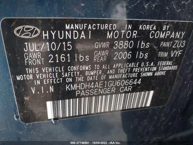 Hyundai ELANTRA SE 2016 KMHDH4AE1GU606644 Image 9