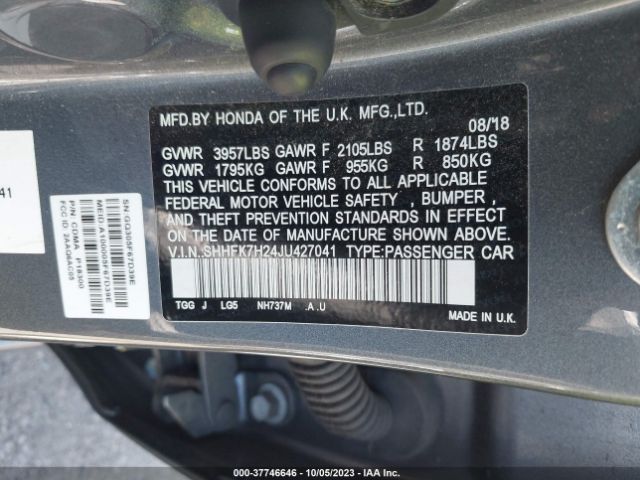 SHHFK7H24JU427041 Honda Civic Hatchback Lx