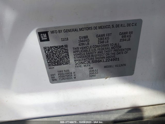 Chevrolet Trax Lt 2019 3GNCJLSB6KL224901 Image 9