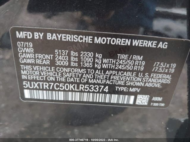 5UXTR7C50KLR53374 BMW X3 Sdrive30i