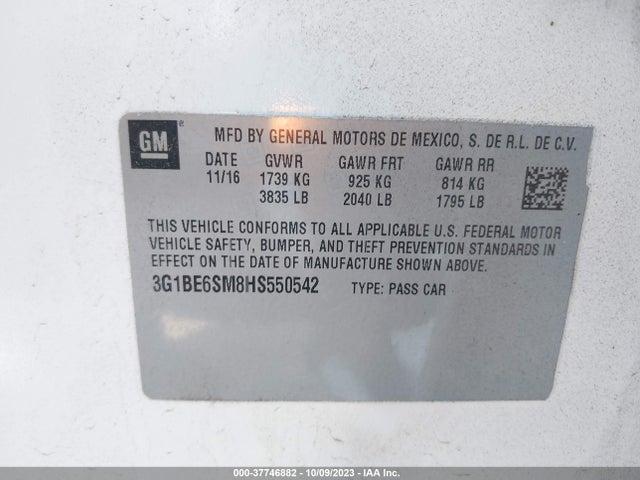 Chevrolet CRUZE LT 2017 3G1BE6SM8HS550542 Image 9