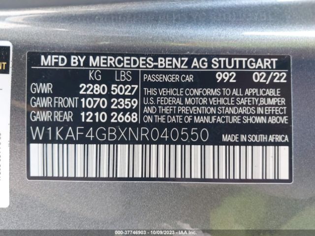W1KAF4GBXNR040550 Mercedes-Benz C-class C 300