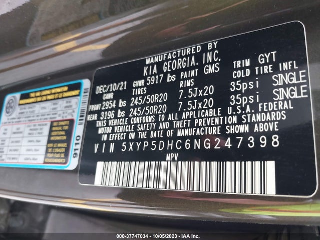 KIA Telluride Sx 2022 5XYP5DHC6NG247398 Image 9
