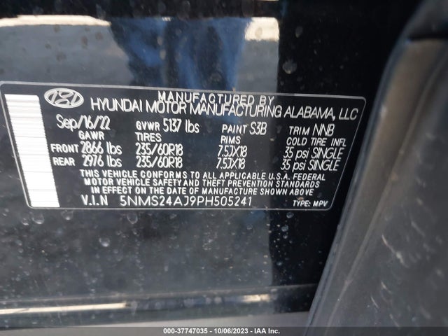 Hyundai Santa Fe Sel 2023 5NMS24AJ9PH505241 Image 9
