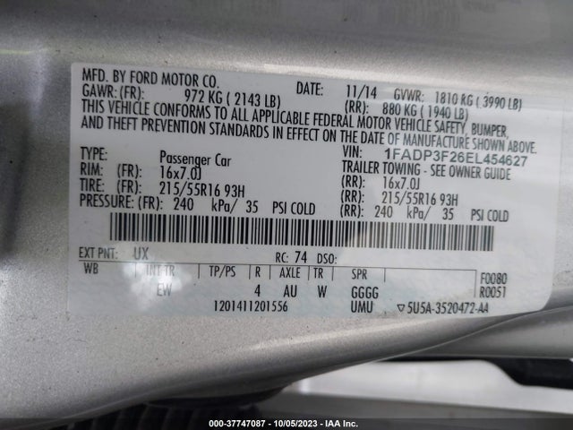 2014 FORD FOCUS SE VIN: 1FADP3F26EL454627