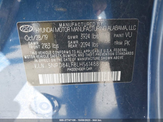 Hyundai ELANTRA SEL 2020 5NPD84LF8LH561488 Image 9