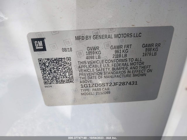 Chevrolet MALIBU LT 2018 1G1ZD5ST2JF287431 Image 9