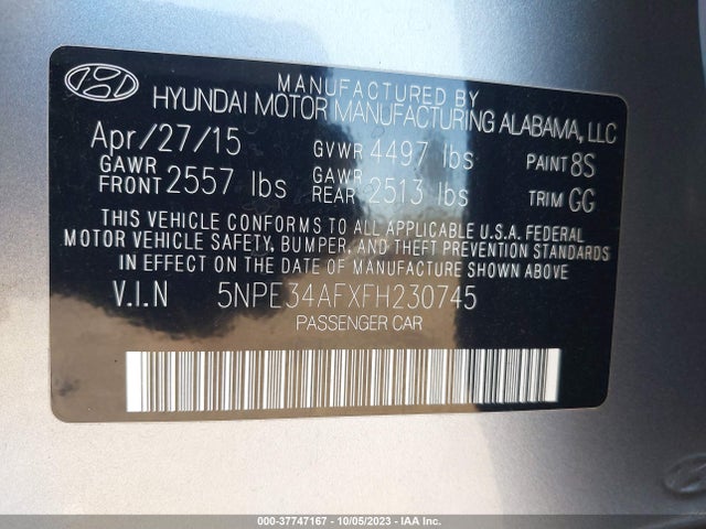 2015 HYUNDAI SONATA 2.4L LIMITED VIN: 5NPE34AFXFH230745
