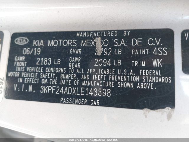 3KPF24ADXLE143398 KIA Forte Lxs