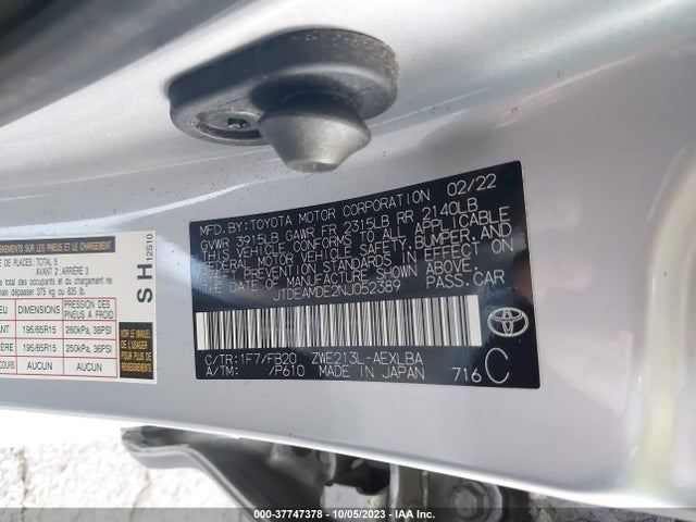 Toyota Corolla Hybrid Le 2022 JTDEAMDE2NJ052389 Image 9