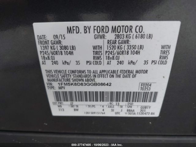 1FM5K8D83GGB08642 Ford EXPLORER XLT