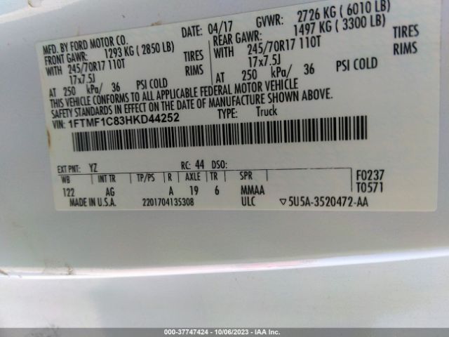 1FTMF1C83HKD44252 Ford F-150 Xl/xlt
