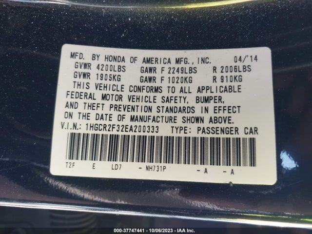 Honda Accord Sedan Lx 2014 1HGCR2F32EA200333 Image 9