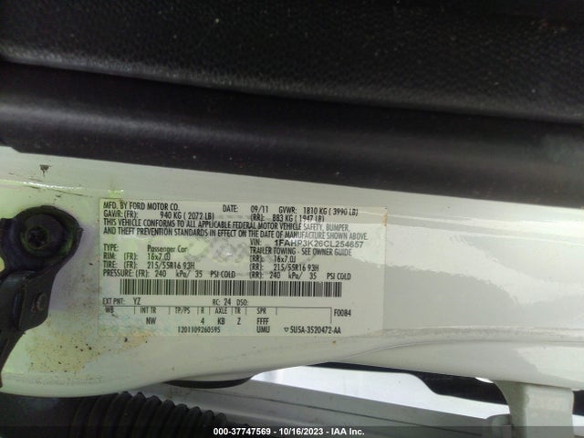 2012 FORD FOCUS SE VIN: 1FAHP3K26CL254657